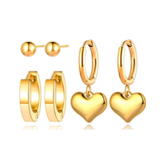 Children's, Teens' and Mothers Earrings: Surgical Steel, Gold IP, Set of 3 Earrings with Gift Box