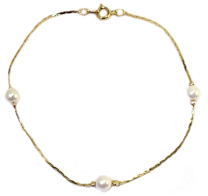 Children's Anklets: Gold Plated Anklet with Three Pearls