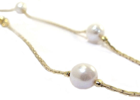 Gold plated children's anklet with three white pearls on chain