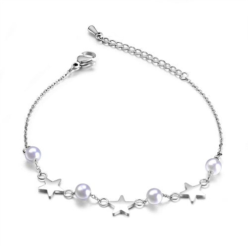 Children's and Teens' Bracelets/Anklets: Titanium Star and Pearl Bracelets with Gift Box
