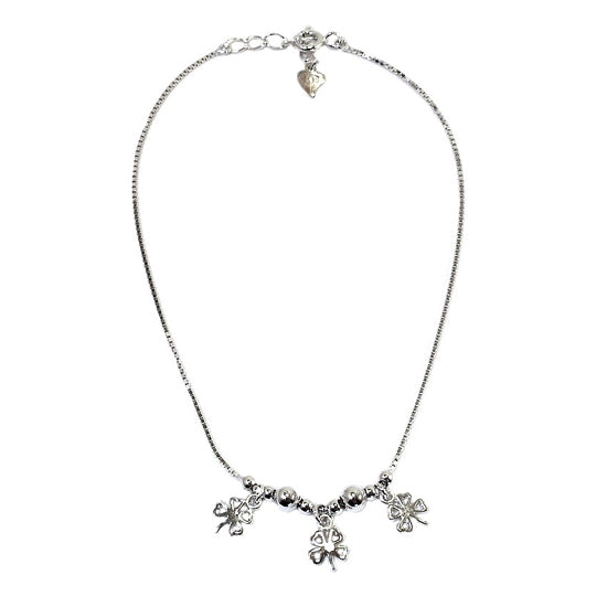 Children's and Teens' Anklets:  Sterling Silver Lucky Clover Anklet