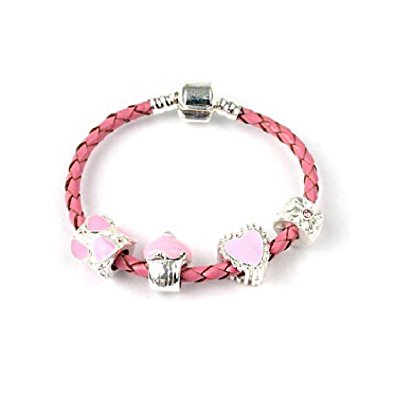 Children's Bracelets: Pink, European Style Starter Bracelets with Solid Sterling Silver Snap Clasp