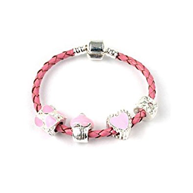 Children's Bracelets:  Pink, European Style Starter Bracelets with Solid Sterling Silver Snap Clasp