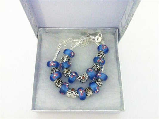 Baby and Children's Bracelets:  European Style Bracelets with Blue and Pink Lampwork Beads