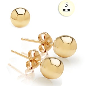 Children's Earrings:  14k Yellow Gold Ball Studs 5mm with Push Backs with Gift Box Age 8 - Adult