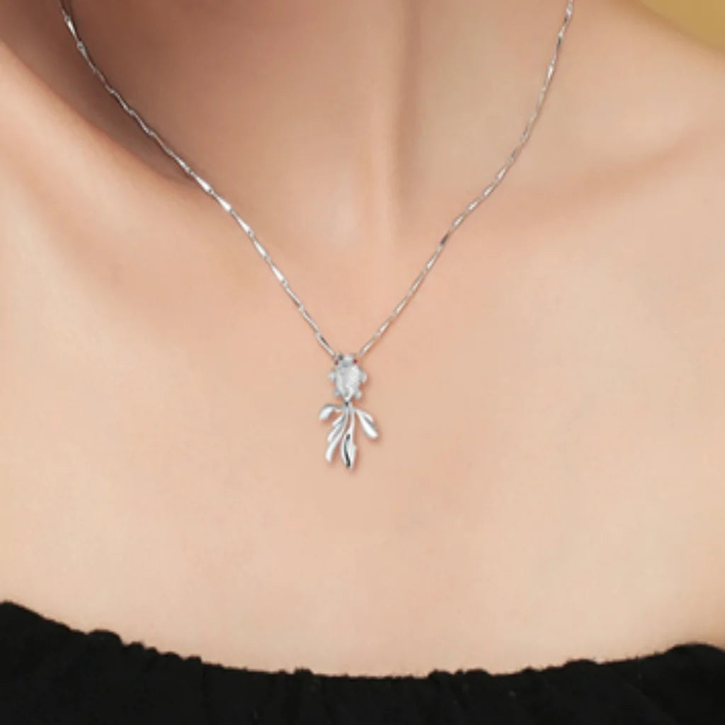 Children's and Mothers' Necklaces: Sterling Silver Goldfish with Movable Tail On Chain of Preferred Length