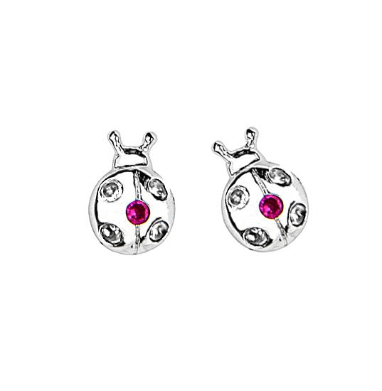 Baby and Children's Earrings:  Sterling silver Ladybug Earrings with Safety Screw Backs