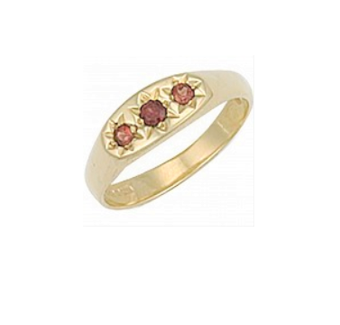 Children's Rings:  9k Gold Traditional Victorian Baby/Children's Ring with Garnets Size H with Gift Box