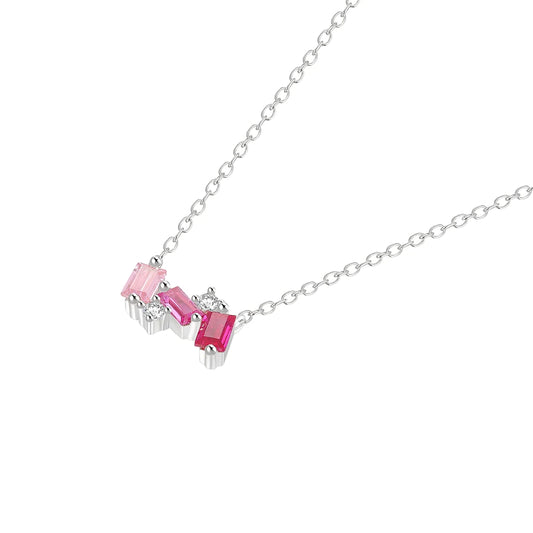 Children's and Teens' Necklaces: Sterling Silver Necklace with 3 Shades of Pink CZ Baguettes with Gift Box