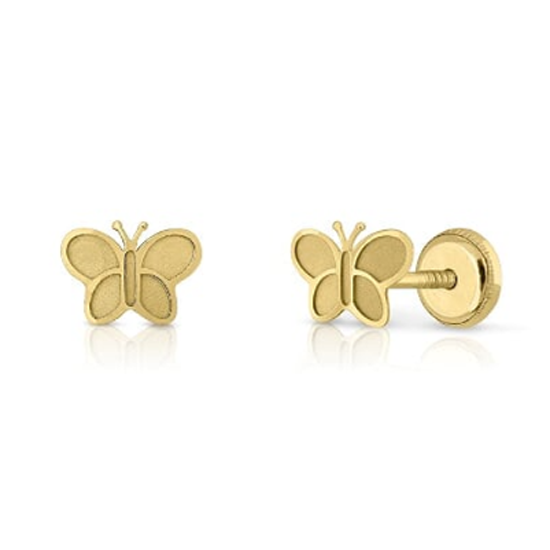 Children s Earrings 9k Gold Polished Matt Butterflies with Screw