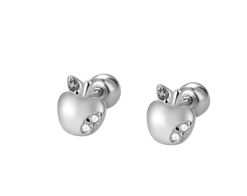 Baby and Children's Earrings:  Sterling Silver CZ Apple Earrings with Screw Backs