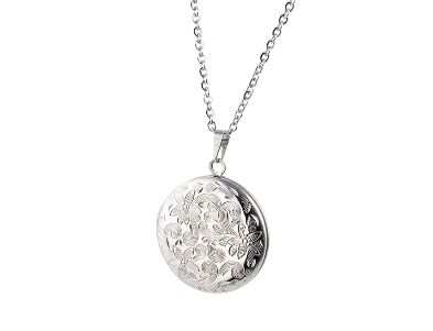 Children's, Teens' and Mothers' Lockets: Steel with Gold IP, Embossed Photo Lockets 17cm Chain