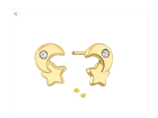 Baby and Children's Earrings: 14k Gold Moon and Star with CZ Screw Back Earrings with Gift Box Age 1 - 8