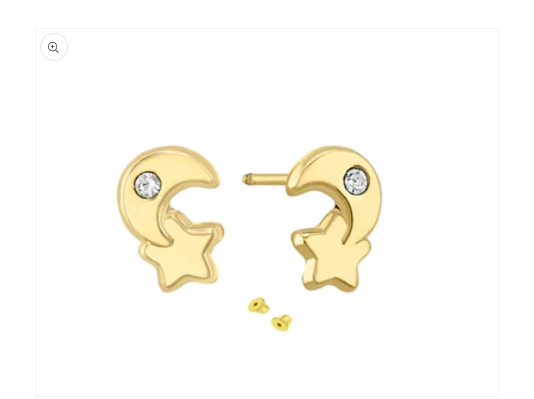 Baby and Children's Earrings:  14k Gold Moon and Star with CZ Screw Back Earrings with Gift Box Age 1 - 8