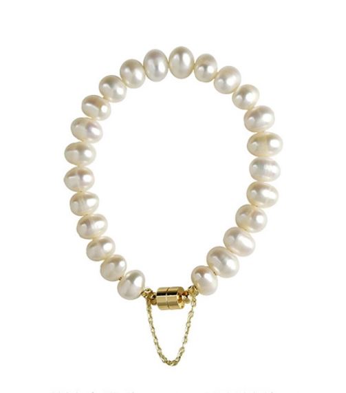 Children's, Teens' and Mother's Bracelets: Freshwater Pearl Bracelets with Magnetic Clasp and Safety Chain