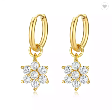 Children's, Teens' and Mothers' Earrings:  Surgical Steel, Gold IP Hoops with AAA CZ Flowers