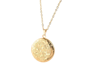 Children's, Teens' and Mothers' Lockets:   Steel with Gold IP, Embossed Photo Lockets 17cm Chain