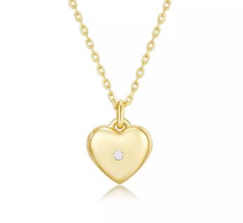 Children's Necklaces - 14k Gold over Sterling Silver (Vermeil) 40cm CZ Heart Locket Necklaces with Gift Boxes - Audrey Collection