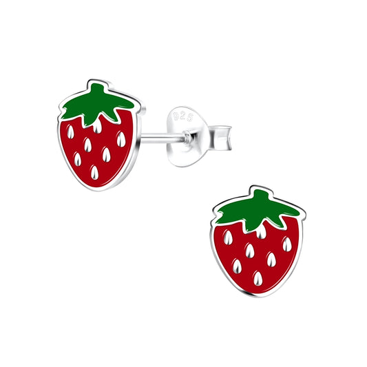 Children's Earrings:  Sterling Silver Strawberry Earrings