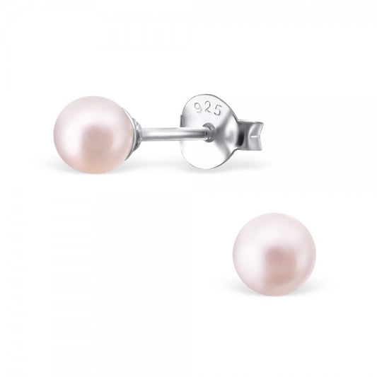 Children's Earrings:  Sterling Silver Pinky/Apricot Pearl Earrings 4mm