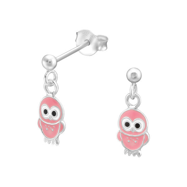 Children's Earrings: Sterling Silver Stud Earrings with Little Owl Dangles