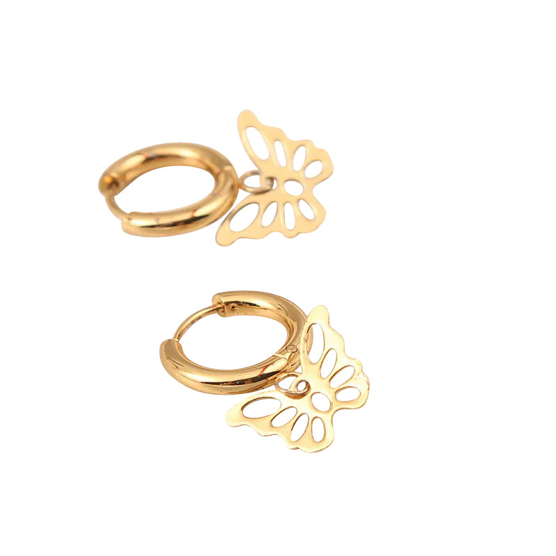 Children's, Teens' and Mothers' Earrings:  Surgical Steel with Gold IP Hoops with Butterflies