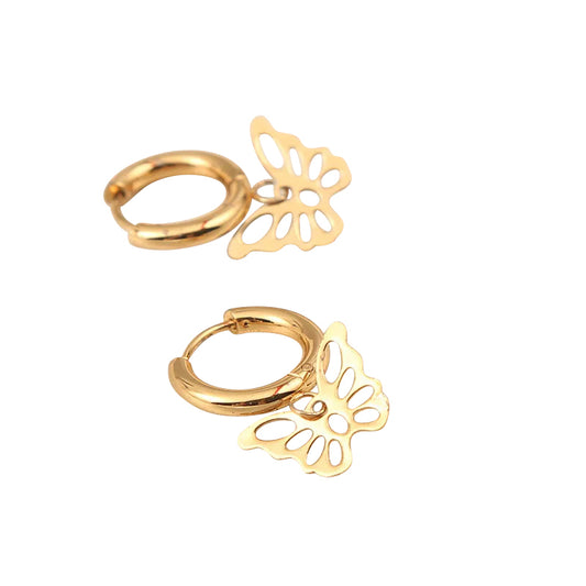 Children's, Teens' and Mothers' Earrings:  Surgical Steel with Gold IP Hoops with Butterflies