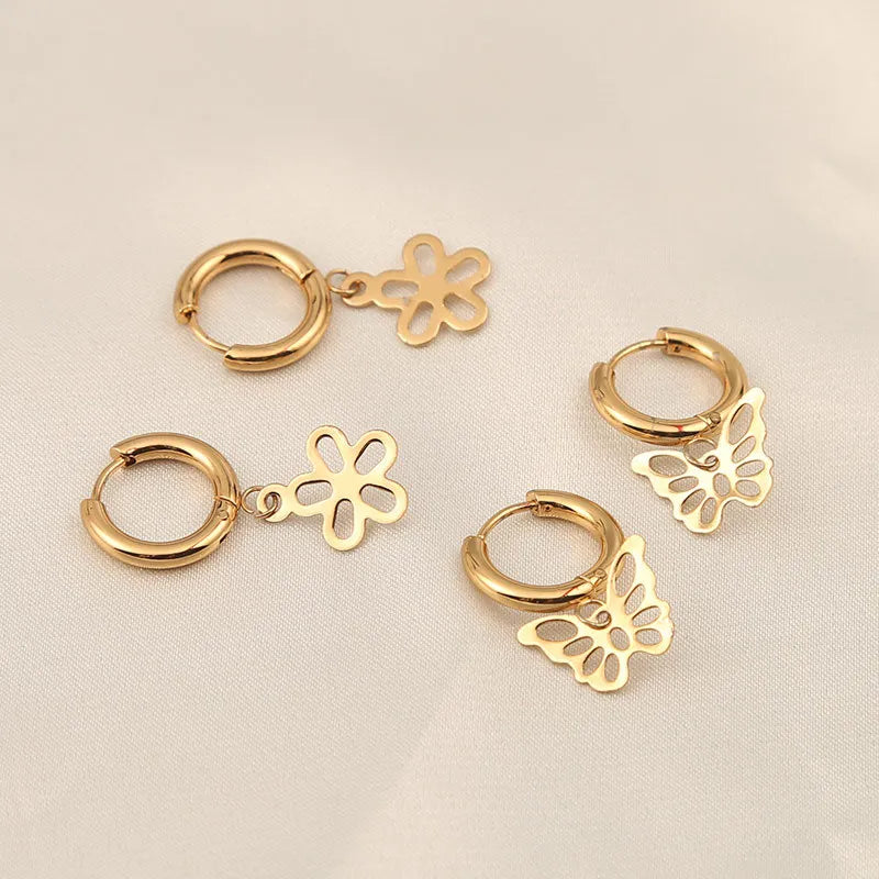 Children's, Teens' and Mothers' Earrings:  Surgical Steel with Gold IP Hoops with Butterflies