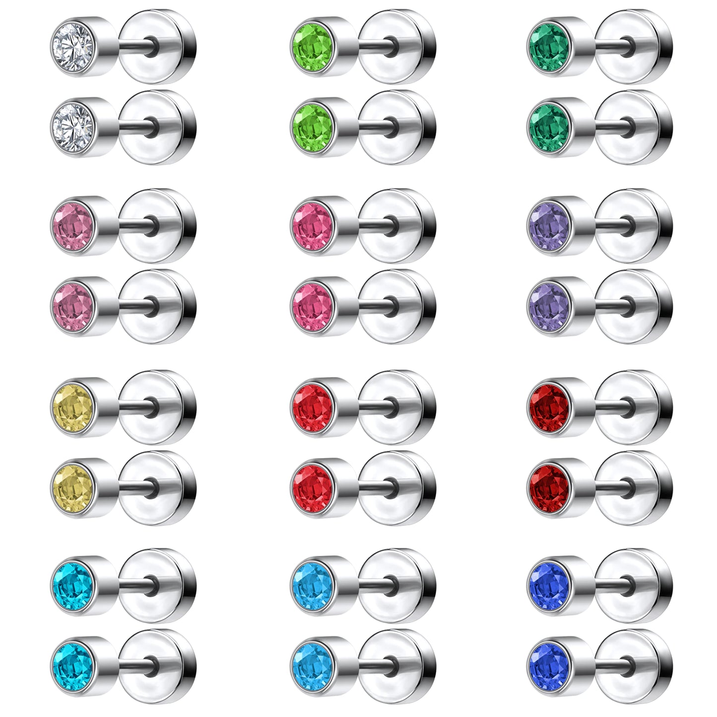 Baby and Children's Earrings:  Surgical Steel, Colourful CZ Screw Back Earrings x 4 - Set 1 Special Buy