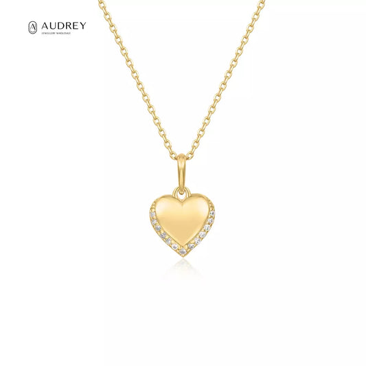Children's Necklaces - 14k Gold over Sterling Silver (Vermeil) 40cm CZ Heart Necklaces with Gift Boxes - Audrey Collection