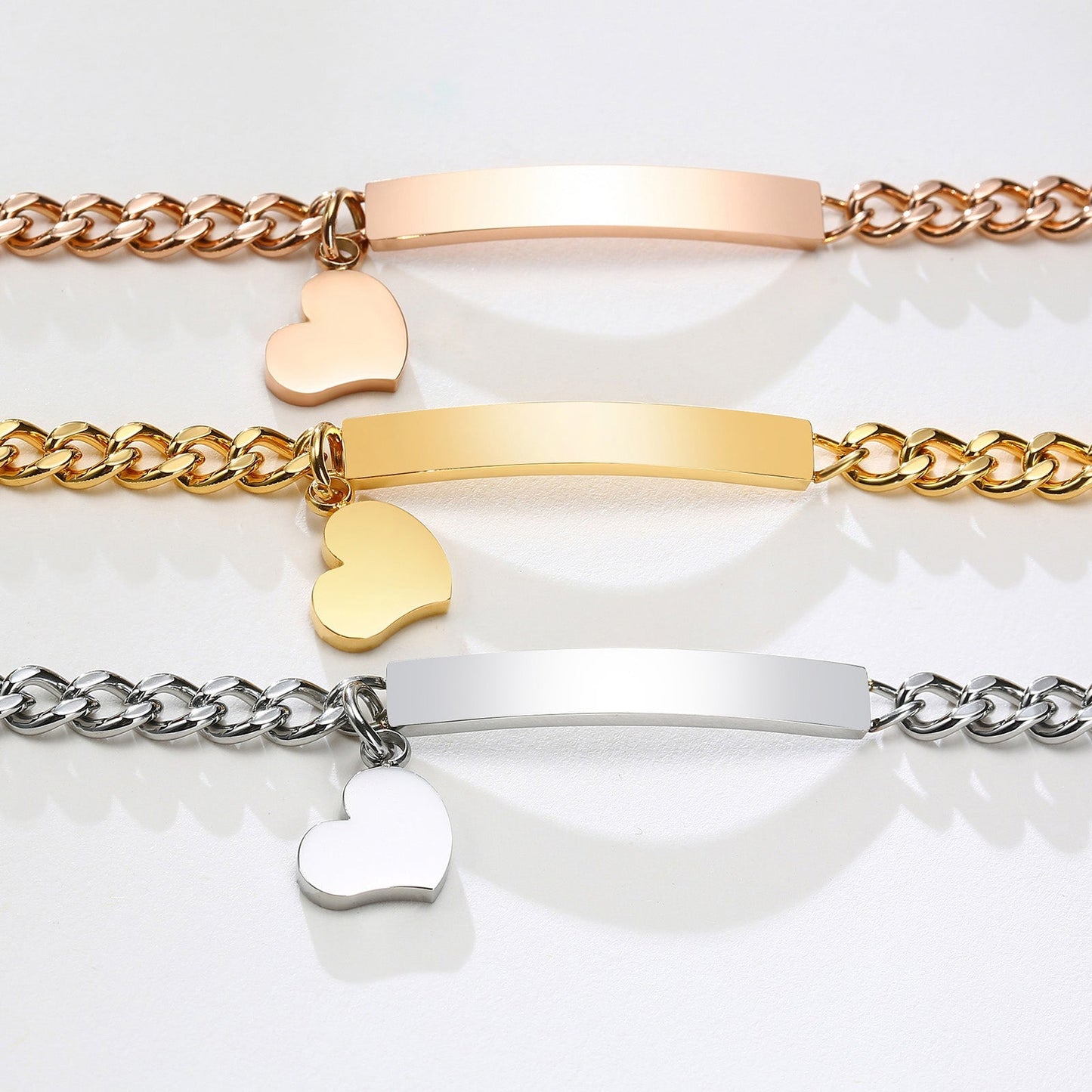 Baby and Children's Bracelets:  Steel with Gold IP Engravable Bracelets with Heart Charm Age 3 Months to 5 Years