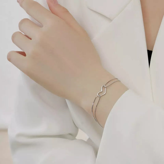 Children's, Teens' and Mothers' Bracelets: Sterling Silver, Simple Heart, Double Chain Bracelets