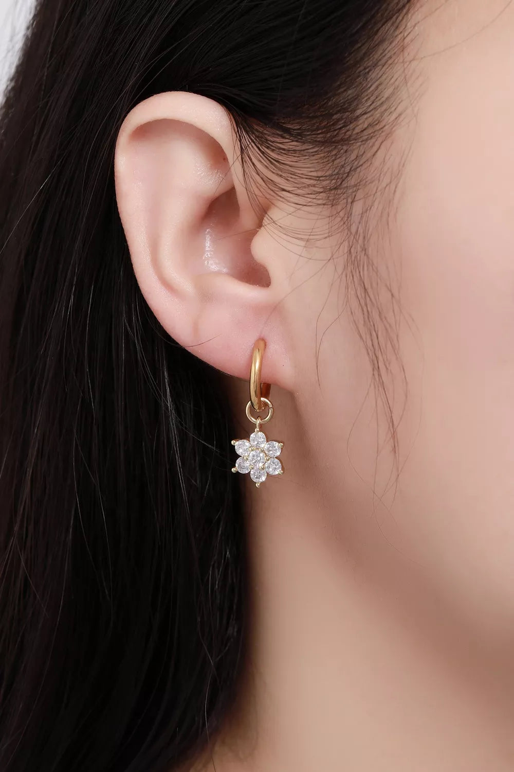 Children's, Teens' and Mothers' Earrings:  Surgical Steel, Gold IP Hoops with AAA CZ Flowers