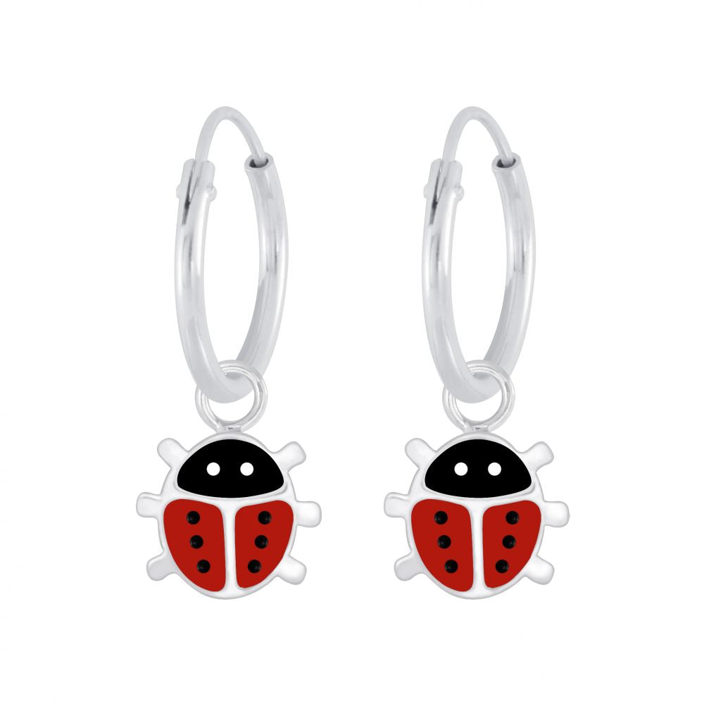 Children's Earrings:  Sterling Silver Sleeper Earrings with Ladybugs