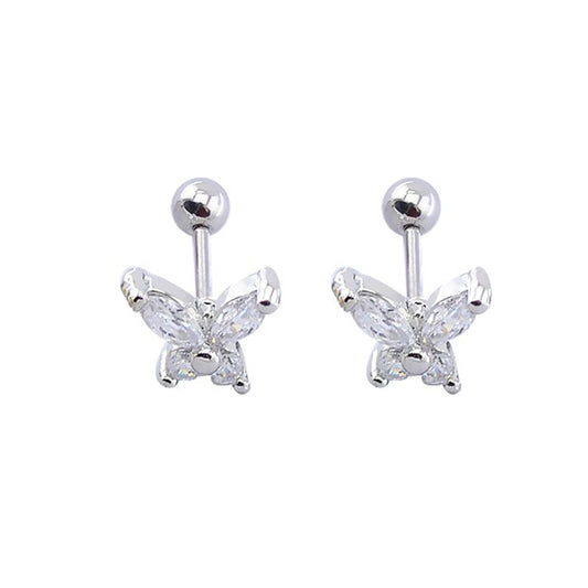 Children's, Teens' and Mothers' Earrings: Surgical Steel Clear CZ Butterflies with Ball Screw Backs