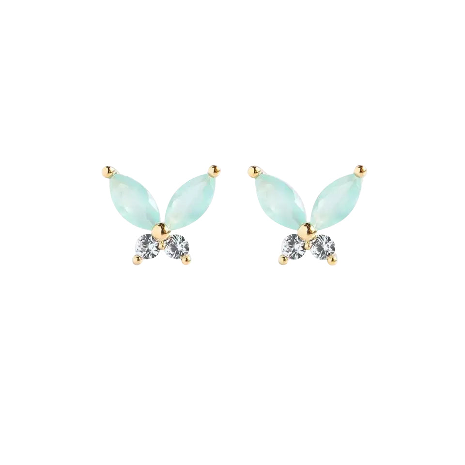 Baby and Children's Earrings: 14k Gold over Sterling Silver, Greeny Blue Butterflies