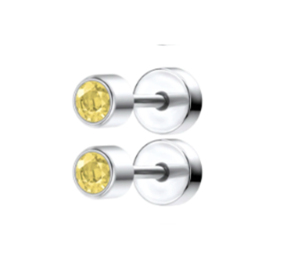 Baby and Children's Earrings: Surgical Steel Dark Lemon CZ Disk Style Screw Back Earrings - Special Buy