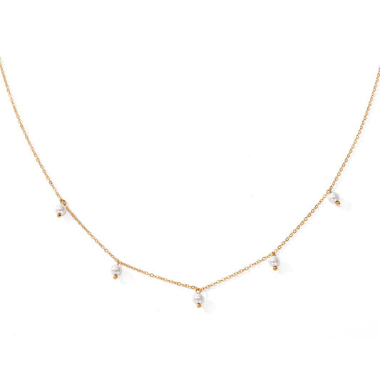 Children's, Teens' and Mothers' Necklaces:  Surgical Steel with Gold IP 5 x Pearl Necklace
