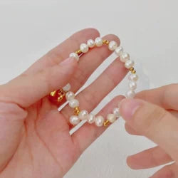 Children's Bracelets:  14k Gold IP Steel Bracelets with Freshwater Pearls and Heart Age 5 - 10