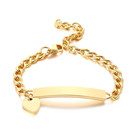 Baby and Children's Bracelets:  Steel with Gold IP Engravable Bracelets with Heart Charm Age 3 Months to 5 Years