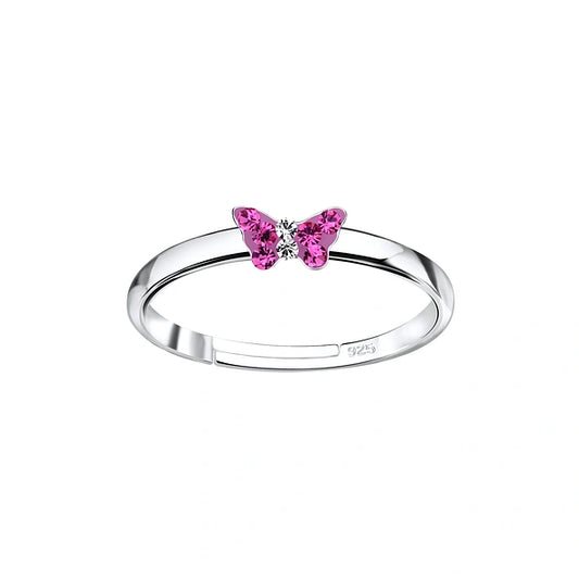 Children's Rings: Sterling Silver Pink Crystal Butterfly Rings