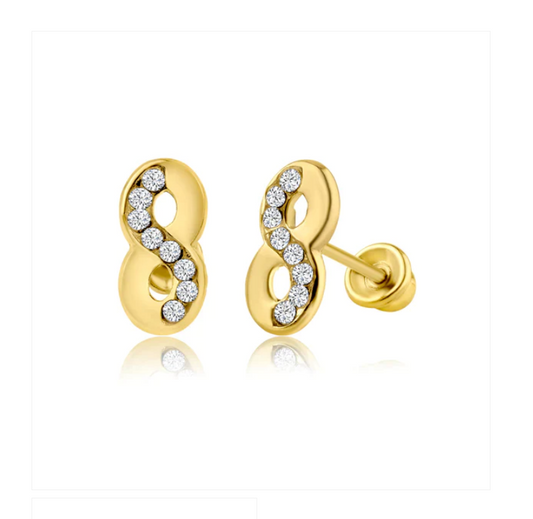 Children's Earrings:  14k Gold Infinity Earrings with Screw Backs and Gift Box