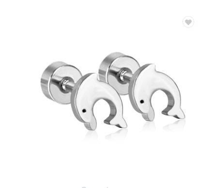 Children's Earrings:  Surgical Steel Dolphins with Screw Backs Age 3 - Teens