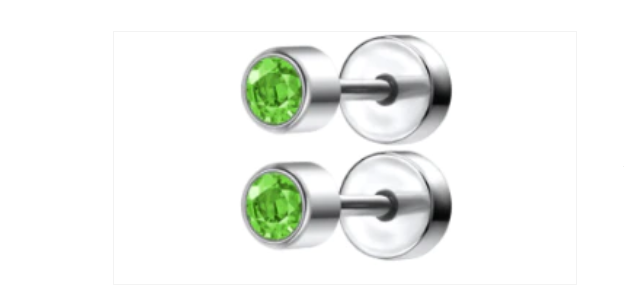 Baby and Children's Earrings:  Surgical Steel Apple Green CZ Disk Style Screw Back Earrings - Special Buy