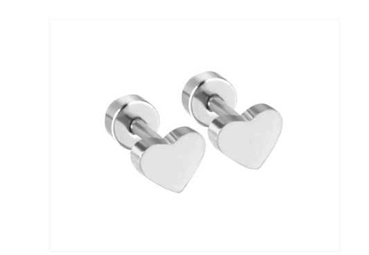 Children's Earrings: Surgical Steel Polished Hearts with Screw Backs