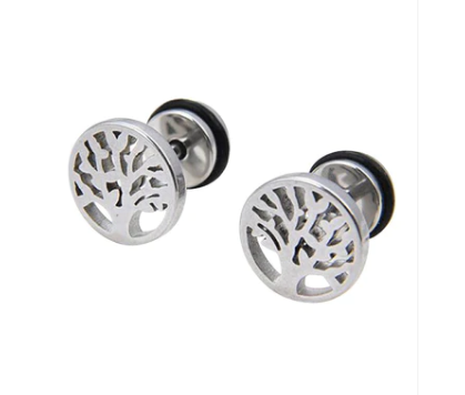 Tree of Life Earrings - Titanium Studs with Screw Backs featuring intricate tree design and secure backing.