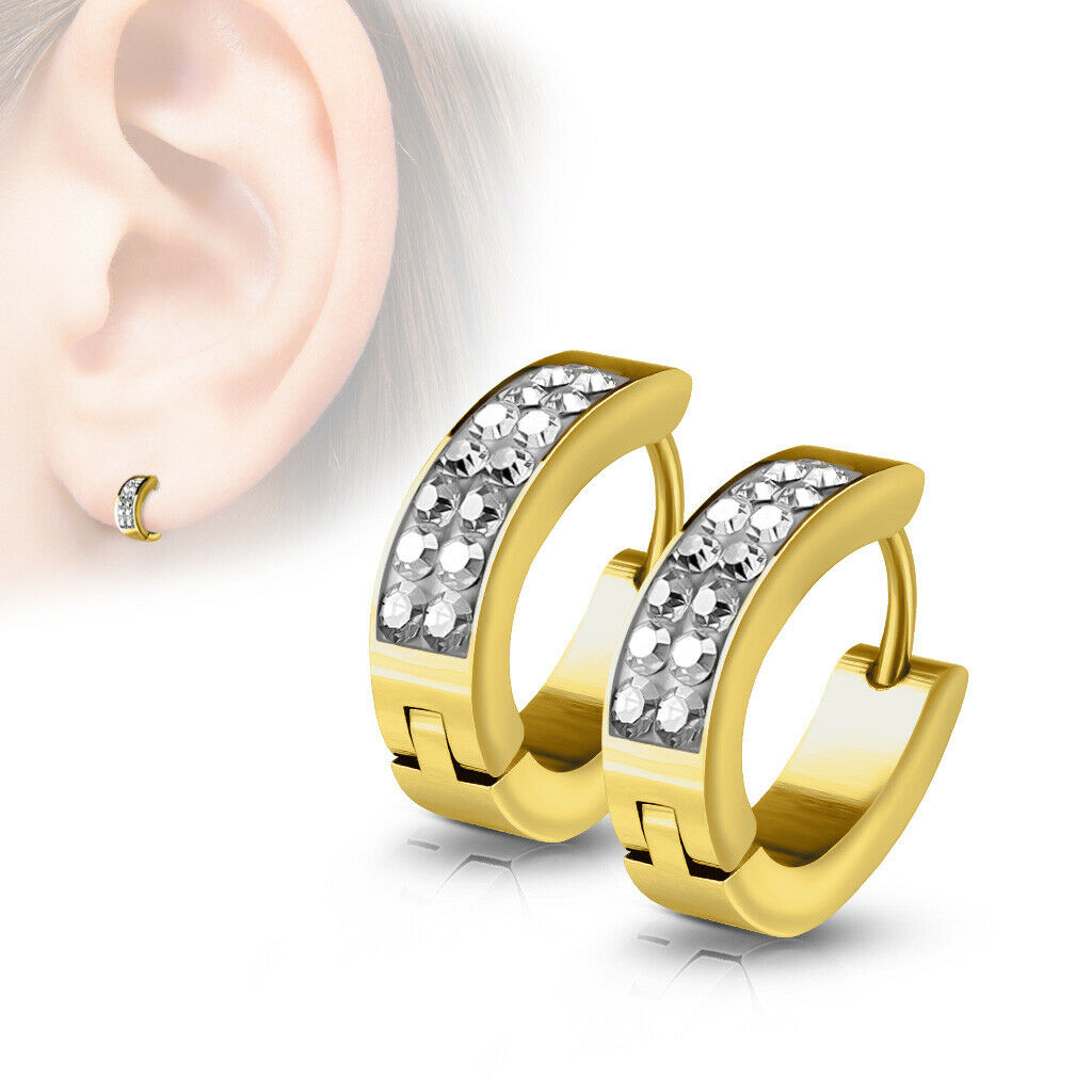 Teenagers' and Mothers' Earrings:  Surgical Steel, Gold IP, Brilliant CZ U Shaped Huggies