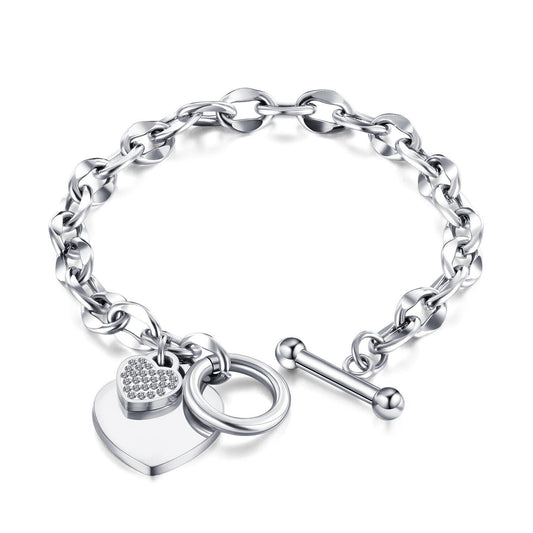 Children's, Teens' and Mothers' Bracelets:  Titanium Chunky Link Toggle Bracelet with Heart Charms and Gift Box