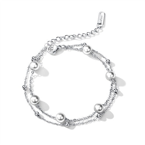 Children's Bracelets/Anklets: Titanium Double Strand Pearl/Ball Bracelets/Anklets with Gift Box