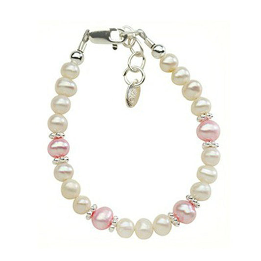 Girls Sterling Silver Freshwater Pearl Bracelet - Pink and White (6 - 10 years)